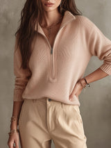 Women's Zip Sweater Stand Collar Long Sleeve Ribbed Hem – Travel Day