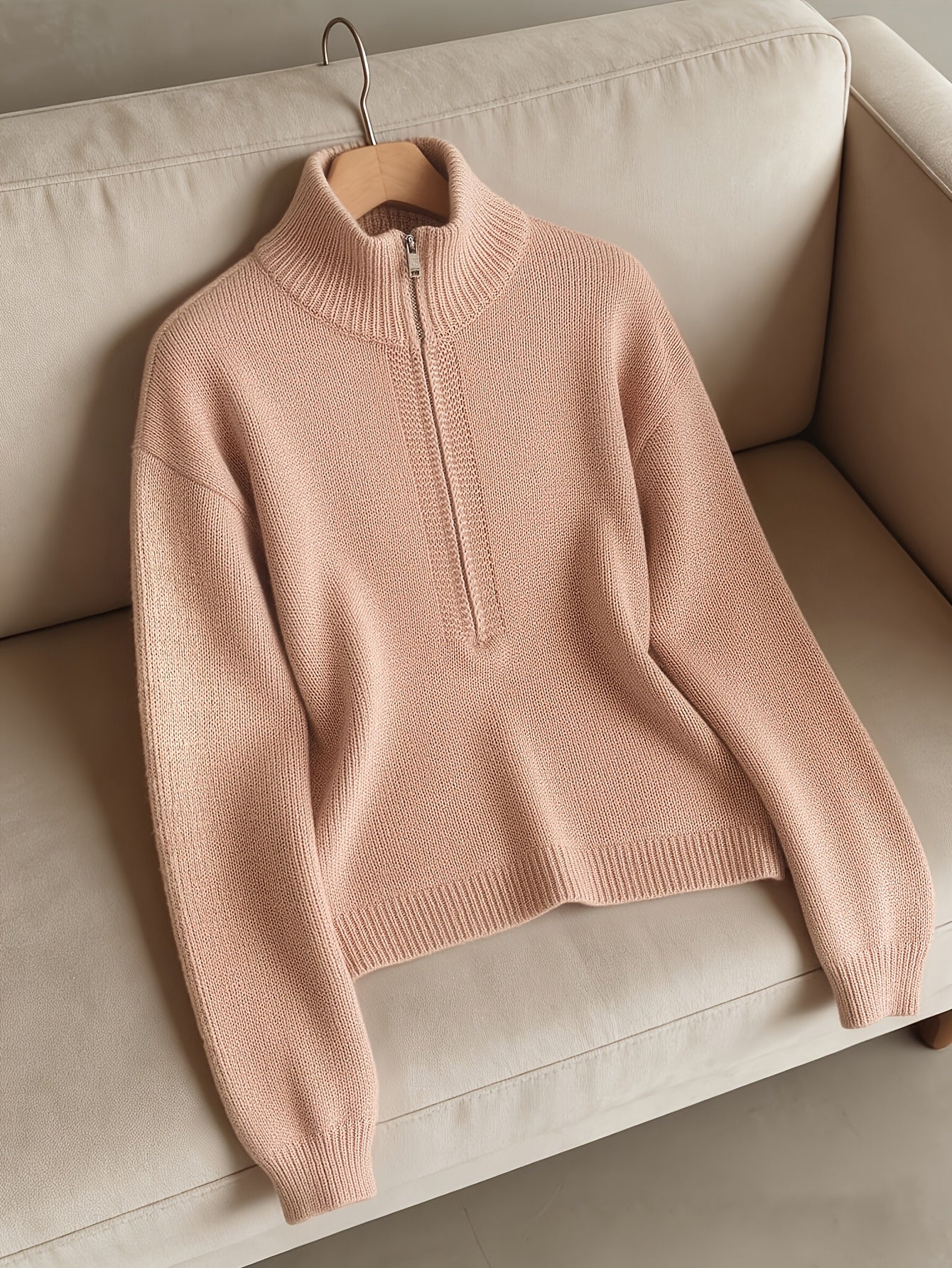 Women's Zip Sweater Stand Collar Long Sleeve Ribbed Hem – Travel Day