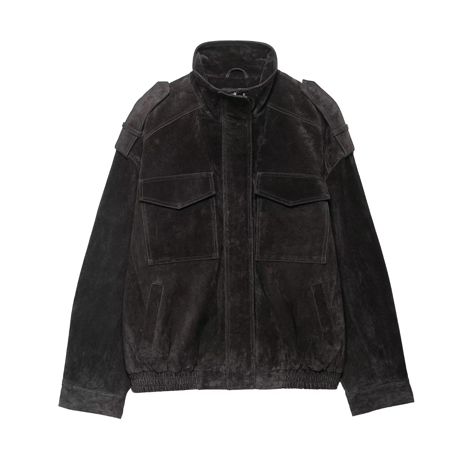 Women's Zip Up Utility Jacket Stand Collar Pocket – Date Night