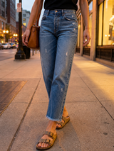 Women’s Straight-Leg Cropped Jeans Distressed Frayed Hem – City Market Visits