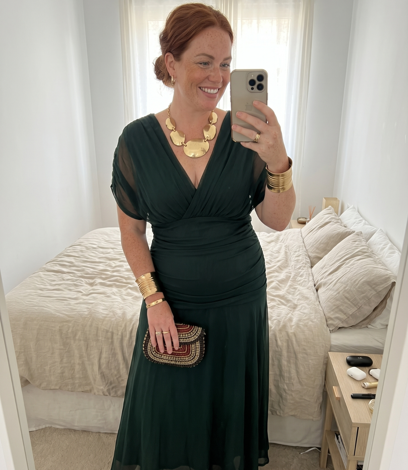 Plus size woman in dress bedroom mirror selfie — Emmy & Ellie verified buyer review