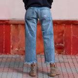 Women’s Straight-Leg Cropped Jeans Distressed Frayed Hem – City Market Visits