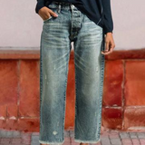 Women’s Straight-Leg Cropped Jeans Distressed Frayed Hem – City Market Visits