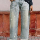 Women’s Straight-Leg Cropped Jeans Distressed Frayed Hem – City Market Visits