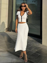 Women's 2 Piece Set Pleated Midi Skirt Short Sleeve – Garden Party Summer
