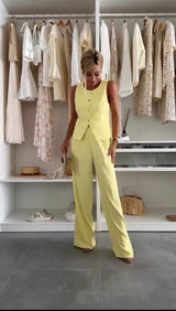Women's 2 Piece Set Sleeveless Vest Wide Leg Button Front – Night Out