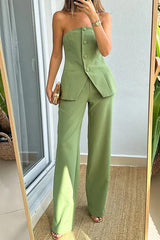 Women's 2 Piece Set Strapless Vest Button Front Straight Leg – Night Out