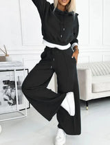 Women's 2 Piece Tracksuit Set Cropped Hoodie Wide Leg – Sporty Look