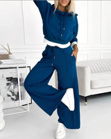 Women's 2 Piece Tracksuit Set Cropped Hoodie Wide Leg – Sporty Look