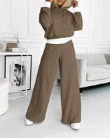 Women's 2 Piece Tracksuit Set Cropped Hoodie Wide Leg – Sporty Look
