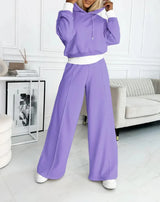 Women's 2 Piece Tracksuit Set Cropped Hoodie Wide Leg – Sporty Look
