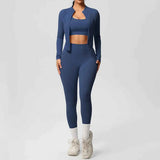 Women’s 3-Piece Gym Set Zip Front Square Neck High Waist – Fitness Studio Sessions