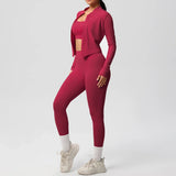Women’s 3-Piece Gym Set Zip Front Square Neck High Waist – Fitness Studio Sessions