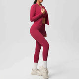 Women’s 3-Piece Gym Set Zip Front Square Neck High Waist – Fitness Studio Sessions