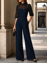 Women’s 3-Piece Set High Neck Sheer Sleeves Wide Leg Pants – Professional Receptions