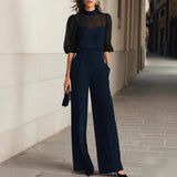 Women’s 3-Piece Set High Neck Sheer Sleeves Wide Leg Pants – Professional Receptions