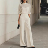 Women’s 3-Piece Set High Neck Sheer Sleeves Wide Leg Pants – Professional Receptions