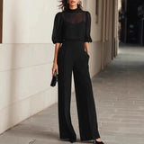 Women’s 3-Piece Set High Neck Sheer Sleeves Wide Leg Pants – Professional Receptions