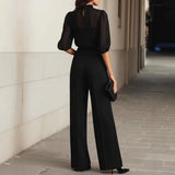 Women’s 3-Piece Set High Neck Sheer Sleeves Wide Leg Pants – Professional Receptions