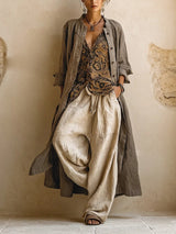 Women's 3-Piece Set Printed Top Trousers Long Outer Layer – Cultural Festival