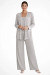 Women’s 3-Piece Suit Set Open Front Sequin Top Wide-Leg Pants – Evening Receptions
