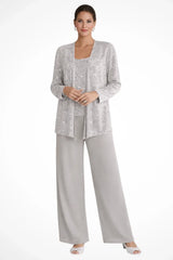 Women’s 3-Piece Suit Set Open Front Sequin Top Wide-Leg Pants – Evening Receptions