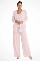 Women’s 3-Piece Suit Set Open Front Sequin Top Wide-Leg Pants – Evening Receptions