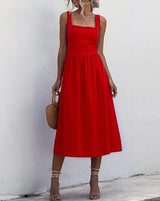 Women's A-Line Midi Dress Square Neck Smocked Back – Cocktail Party