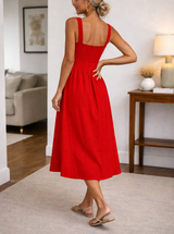 Women's A-Line Midi Dress Square Neck Smocked Back – Cocktail Party