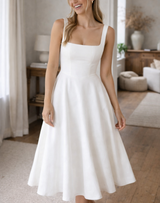 Women's A-Line Midi Dress Square Neck Wide Strap – Bridal Shower Brunch