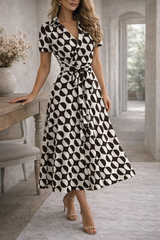 Women's A-Line Midi Dress Waist Tie Sleeved – Garden Party Reception
