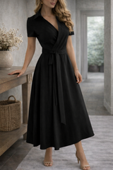 Women's A-Line Midi Dress Waist Tie Sleeved – Garden Party Reception