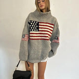 Women's American Flag Oversized Turtleneck Sweater Long Sleeves Ribbed – Weekend Outings