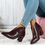Women's Ankle Boots Croc Embossed Pointed Toe Block Heel – Night Out