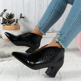 Women's Ankle Boots Croc Embossed Pointed Toe Block Heel – Night Out