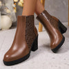 Women's Ankle Boots Croc Embossed Round Toe Chunky Block Heel – Evening Event