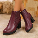 Women's Ankle Boots Croc Embossed Round Toe Chunky Block Heel – Evening Event