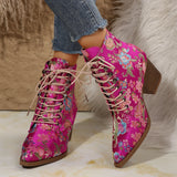 Women's Ankle Boots Floral Lace Up Pointed Toe Block Heel – Garden Party