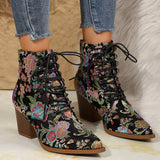 Women's Ankle Boots Floral Lace Up Pointed Toe Block Heel – Garden Party