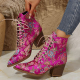 Women's Ankle Boots Floral Lace Up Pointed Toe Block Heel – Garden Party