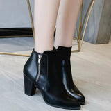 Women's Ankle Boots Side Zip Round Toe High Block Heel – Office Day