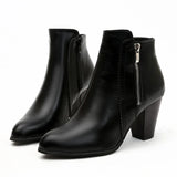 Women's Ankle Boots Side Zip Round Toe High Block Heel – Office Day