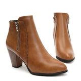 Women's Ankle Boots Side Zip Round Toe High Block Heel – Office Day