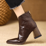 Women's Ankle Boots Square Toe Block Heel Front Zip – Evening Casual Style
