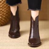 Women's Ankle Boots Square Toe Block Heel Front Zip – Evening Casual Style