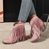 Women's Ankle Boots Western Fringe Round Toe Block Heel – Music Festival