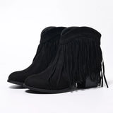 Women's Ankle Boots Western Fringe Round Toe Block Heel – Music Festival