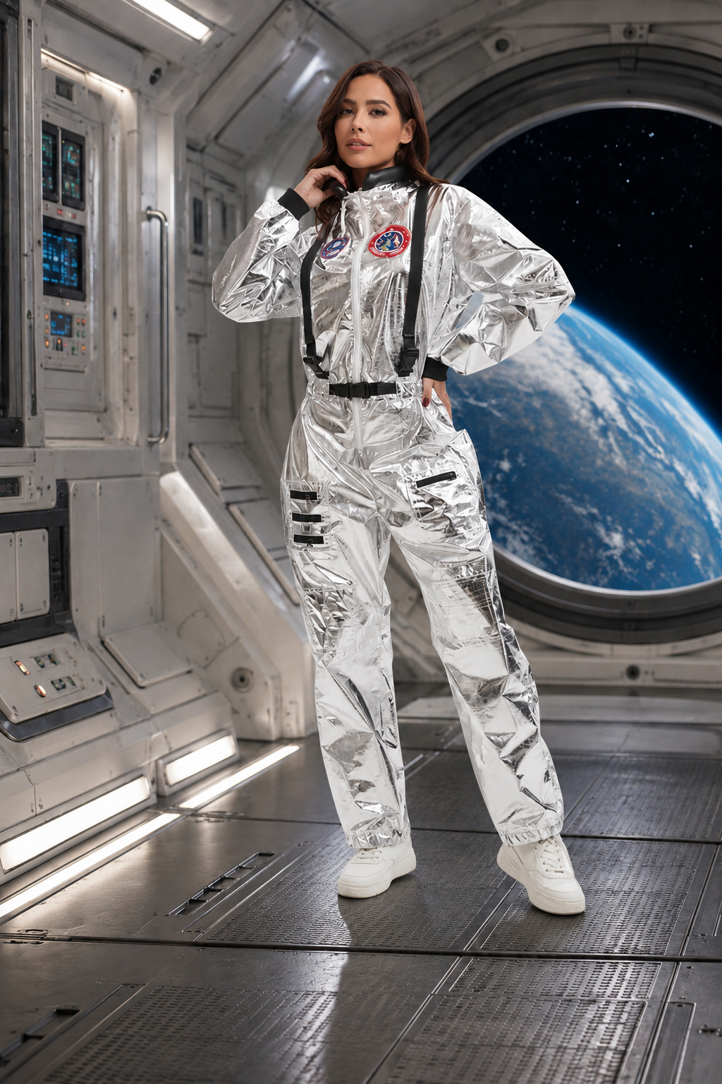 Women's Astronaut Jumpsuit Costume Long Sleeve Zip Front – Halloween Expo