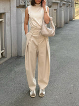 Women's Balloon Pants Pleated Front Wide Leg Tapered Hem – Work Conference