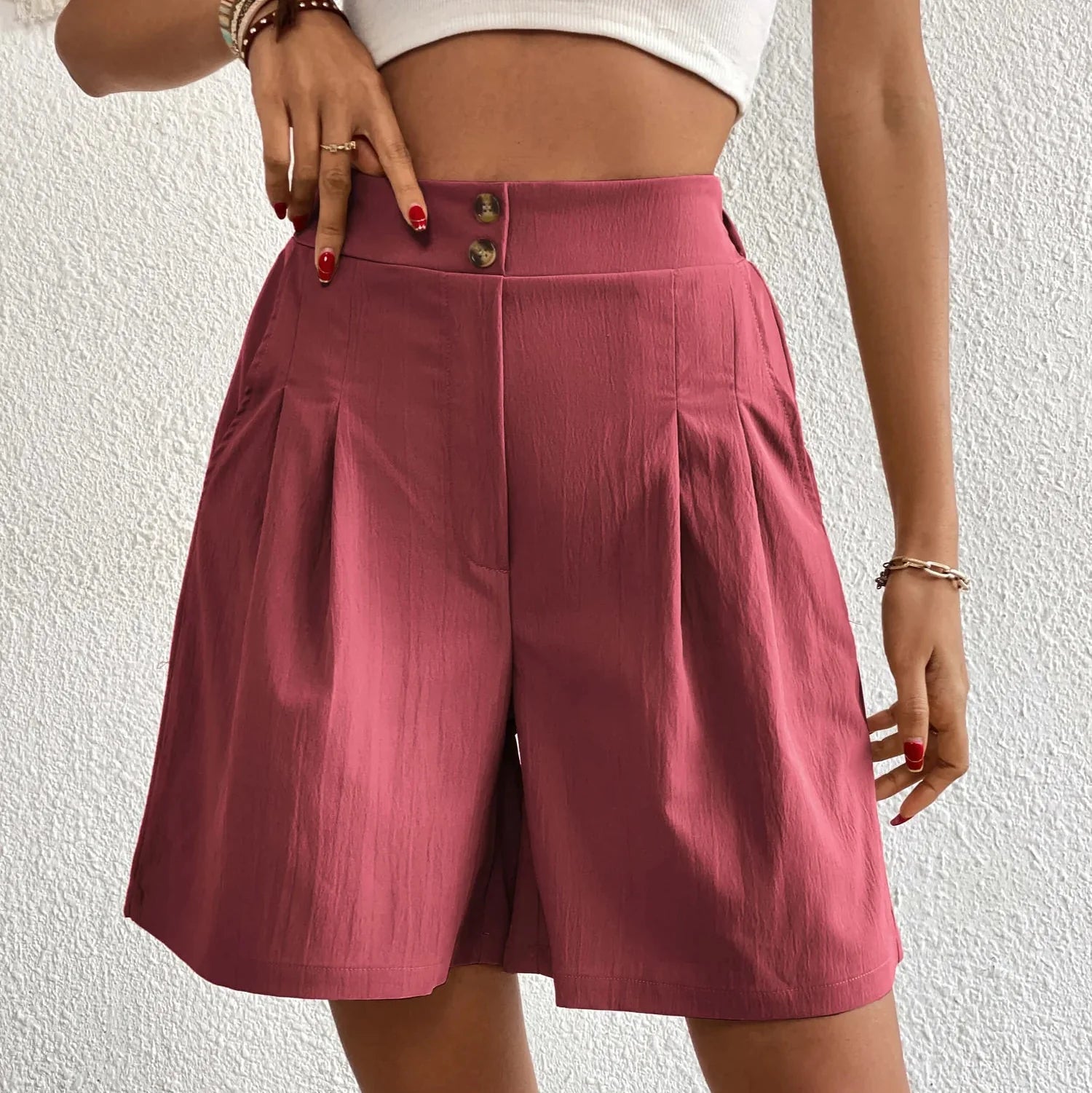Women's Bermuda Shorts Pleated High Waist – Garden Party Summer